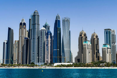 Panoramic view of buildings against clear sky