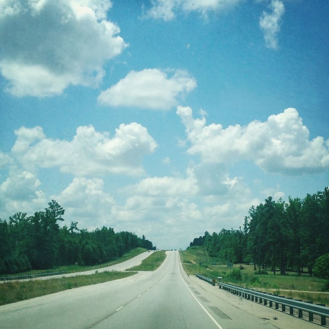 the way forward, road, diminishing perspective, transportation, vanishing point, sky, tree, road marking, country road, cloud - sky, tranquility, cloud, nature, tranquil scene, empty road, blue, landscape, scenics, long, beauty in nature