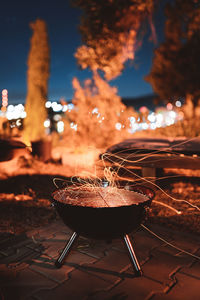 Close-up of fire on barbecue grill