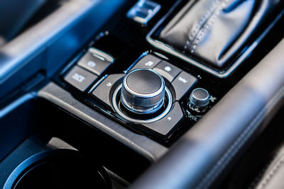 High angle view of controls in car