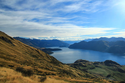Scenic view on the way to the top of roys peak in wanaka new zealand.