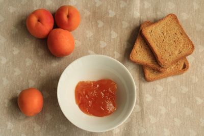 High angle view of breakfast on table