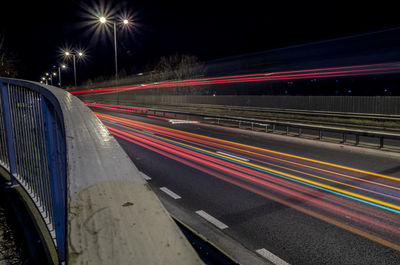 Light trails on road at night