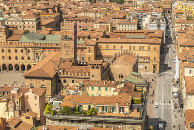 High angle view of buildings in city