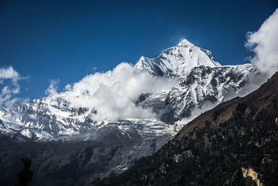 Scenic view of snowcapped mountains against sky