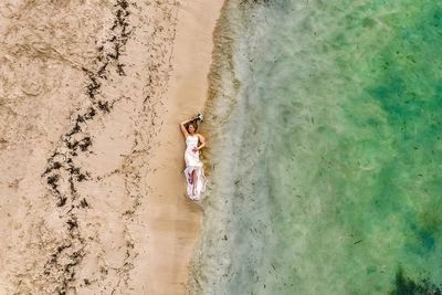 High angle view of people on beach