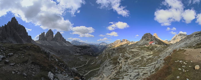 Panoramic view of rocky mountains against sky