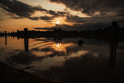 Breathtaking orange sunset over river