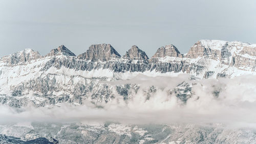 Scenic view of snowcapped churfirsten mountains against sky