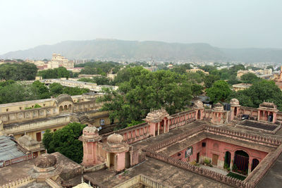 High angle view of townscape against clear sky