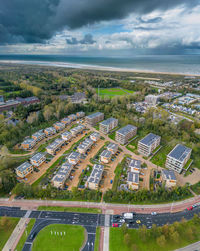 Aerial photo of the finest of ockenburgh project in the hague, roofs are covered with solar panels.