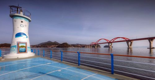 Scenic view of sea against clear blue sky