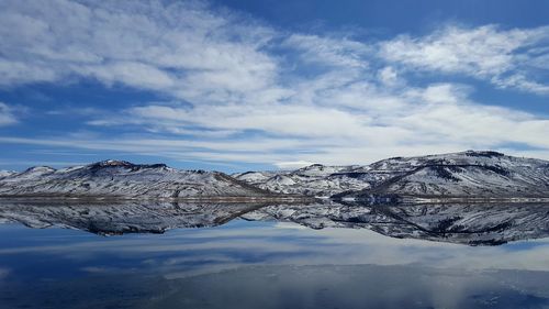 Scenic view of snowcapped mountains against sky