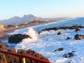 Scenic view of sea against clear sky