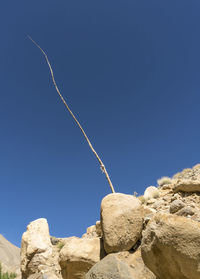 Low angle view of vapor trail against clear blue sky