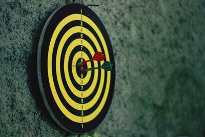 Close-up of dartboard on wall