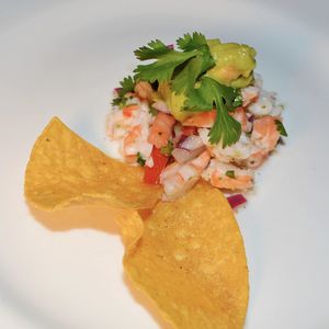 High angle view of fruit salad in plate