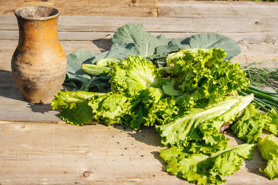 High angle view of vegetables on table