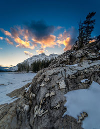 Scenic view of mountains against sky during winter