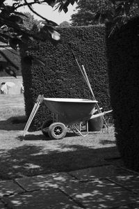 View of abandoned car in yard