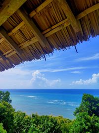 Scenic view of sea against blue sky