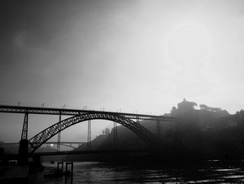 View of bridge over river against cloudy sky