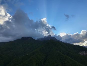 Panoramic view of volcanic mountain against sky