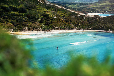 High angle view of person swimming in sea