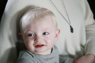 Portrait of cute baby at home