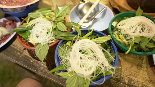 High angle view of chopped vegetables on table