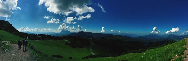 Panoramic view of golf course against sky