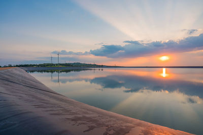 Scenic view of lake against sky during sunset