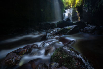 View of waterfall in forest