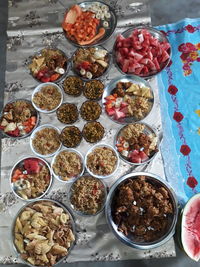 High angle view of food on table