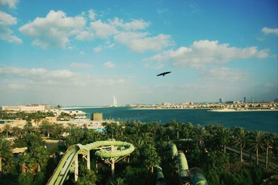 High angle view of boats in harbor