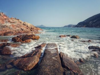 Scenic view of sea against clear sky