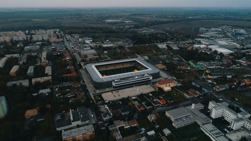 High angle view of buildings in city