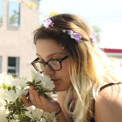 Young woman with flowers