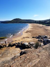 Scenic view of beach against clear sky
