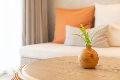 Close-up of pumpkin on table at home