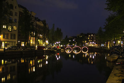 Reflection of illuminated buildings in water at night