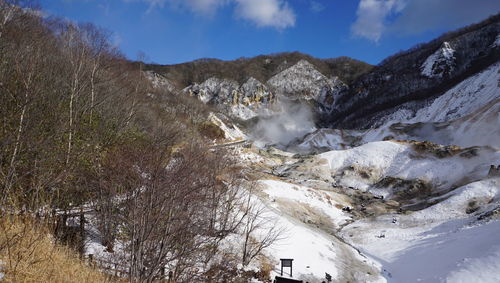 Scenic view of mountains against sky during winter