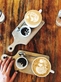 High angle view of coffee cup on table