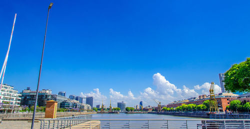 Panoramic view of puerto madero against clear blue sky in buenos aires, argentina 