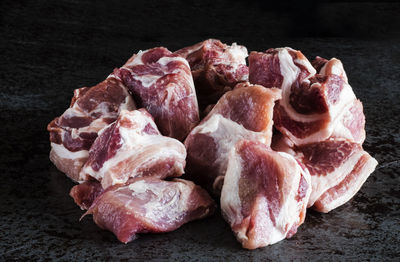 Close-up of fresh chopped meat on counter