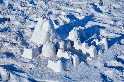 High angle view of snow covered landscape