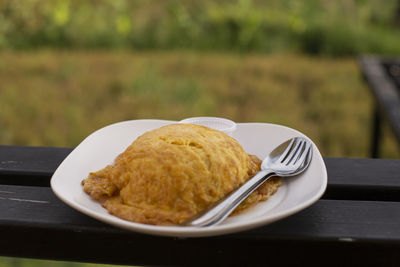 Close-up of breakfast served on table