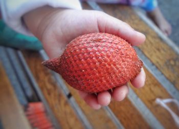 Close-up of hand holding strawberries