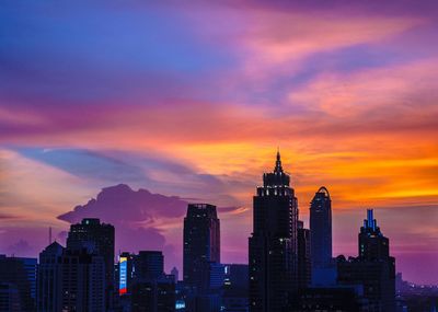 Buildings in city during sunset