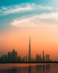 View of buildings in city during sunset